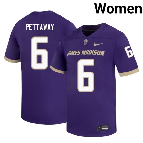 Women James Madison Dukes #6 George Pettaway Purple Stitch Jerseys-League Fan Gear