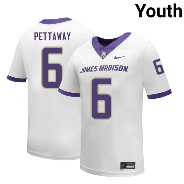 James Madison Dukes #6 George Pettaway White Stitch Youth Jersey-League Fan Gear