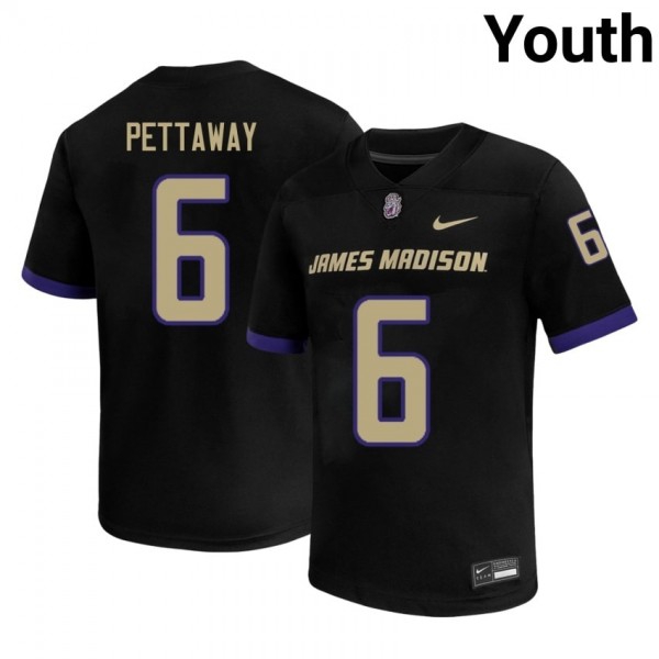 James Madison Dukes #6 George Pettaway Black Stitch Youth Jersey-League Fan Gear