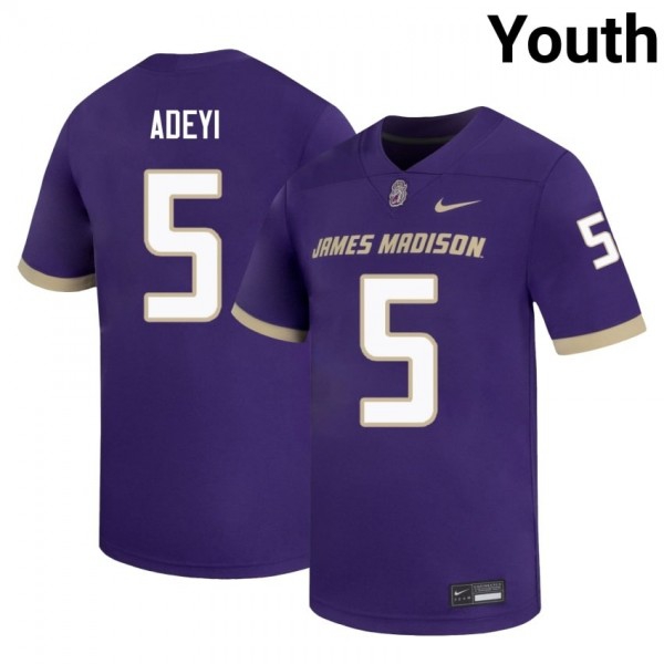 James Madison Dukes #5 Ayo Adeyi Purple Stitch Youth Jersey-League Fan Gear
