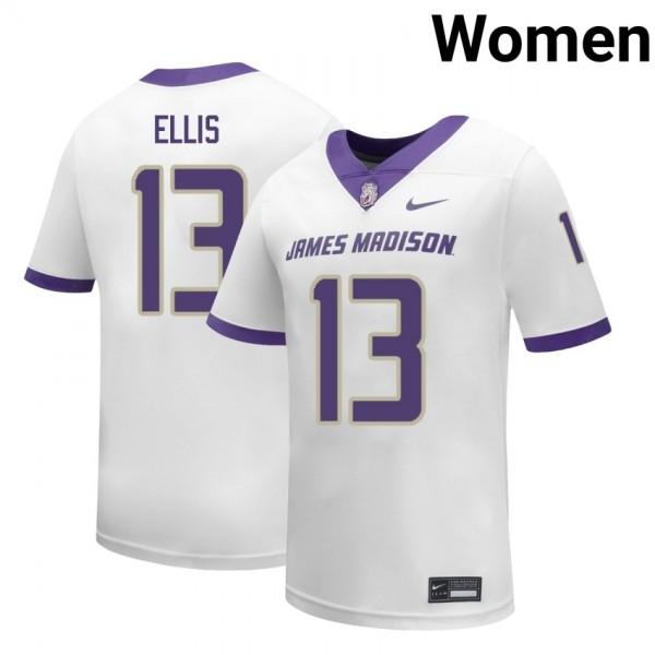 Women James Madison Dukes #13 Landon Ellis White Stitch Jerseys-League Fan Gear