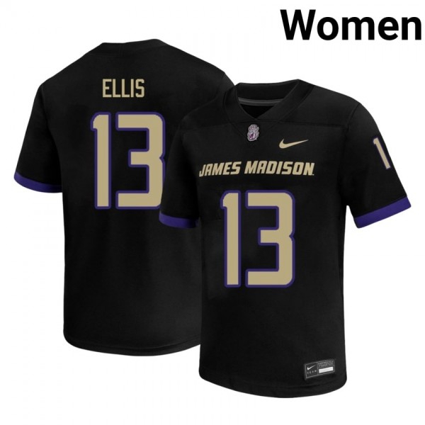 Women James Madison Dukes #13 Landon Ellis Black Stitch Jerseys-League Fan Gear
