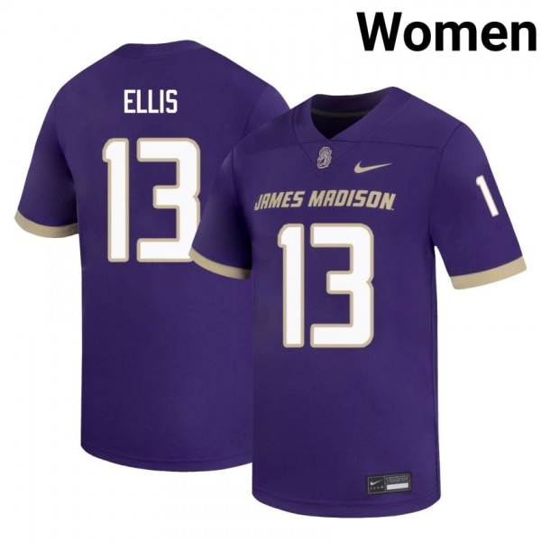 Women James Madison Dukes #13 Landon Ellis Purple Stitch Jerseys-League Fan Gear