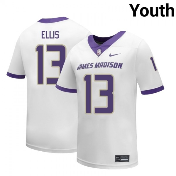 James Madison Dukes #13 Landon Ellis White Stitch Youth Jersey-League Fan Gear