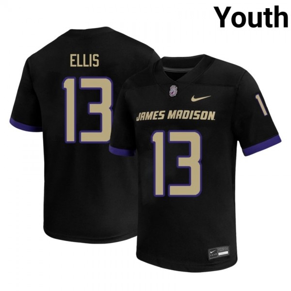 James Madison Dukes #13 Landon Ellis Black Stitch Jerseys Youth-League Fan Gear