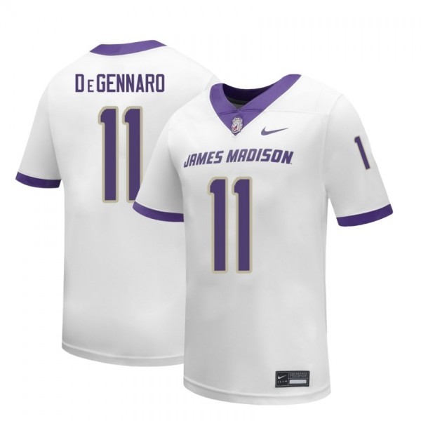 Men James Madison Dukes #11 Nick Degennaro White Stitch Jerseys-League Fan Gear