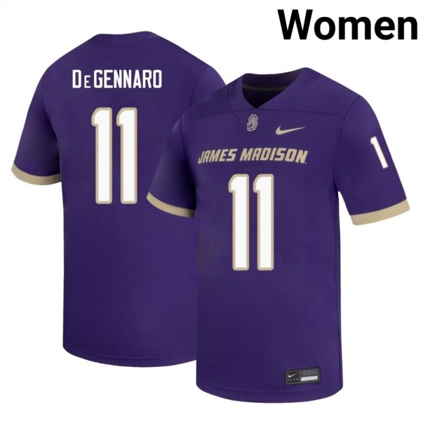 Women James Madison Dukes #11 Nick Degennaro Purple Stitch Jersey-League Fan Gear
