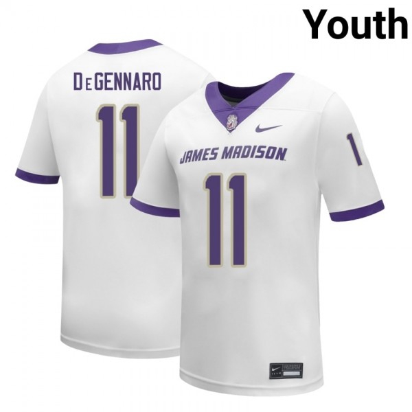 James Madison Dukes #11 Nick Degennaro White Stitch Jerseys Youth-League Fan Gear
