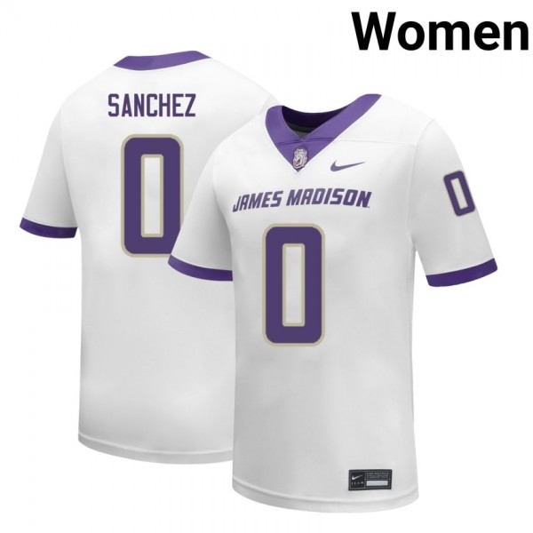 Women James Madison Dukes #0 Jaylan Sanchez White Stitch Jersey-League Fan Gear