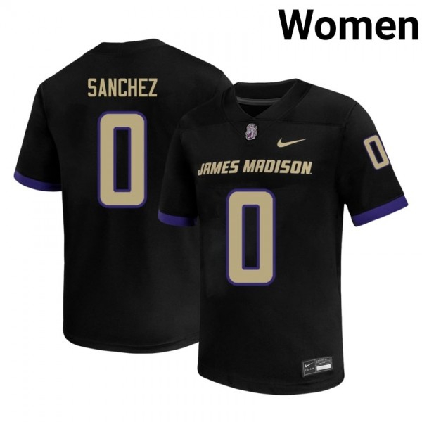 Women James Madison Dukes #0 Jaylan Sanchez Black Stitch Jerseys-League Fan Gear