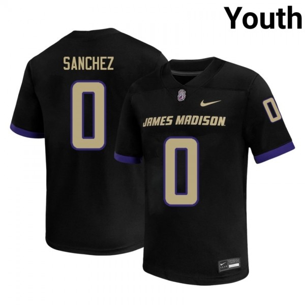 James Madison Dukes #0 Jaylan Sanchez Black Stitch Jerseys Youth-League Fan Gear