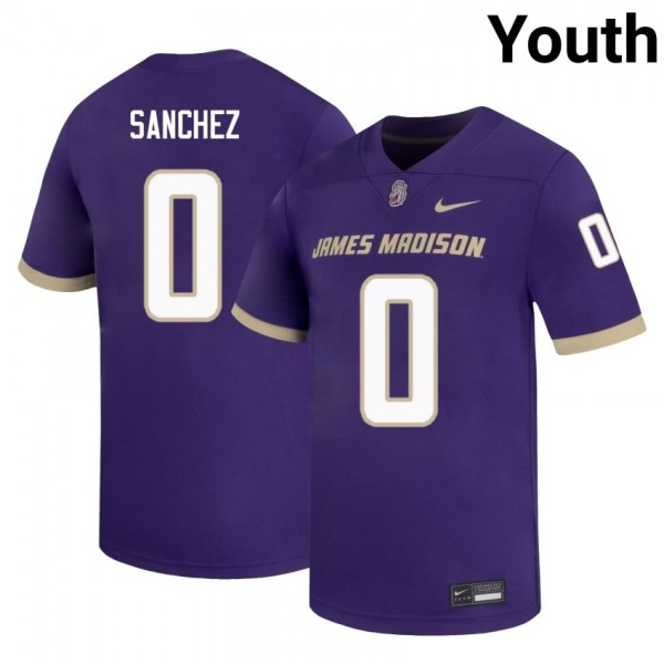 James Madison Dukes #0 Jaylan Sanchez Purple Stitch Jerseys Youth-League Fan Gear