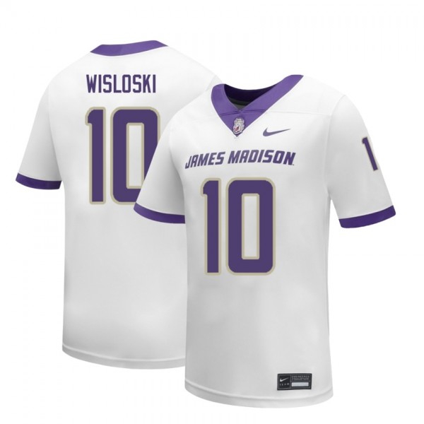 Men James Madison Dukes #10 Braeden Wisloski White Stitch Jerseys-League Fan Gear