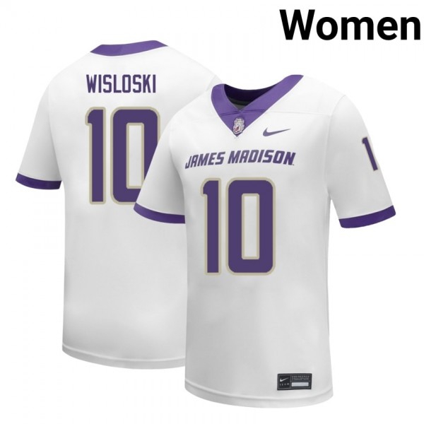 Women James Madison Dukes #10 Braeden Wisloski White Stitch Jerseys-League Fan Gear