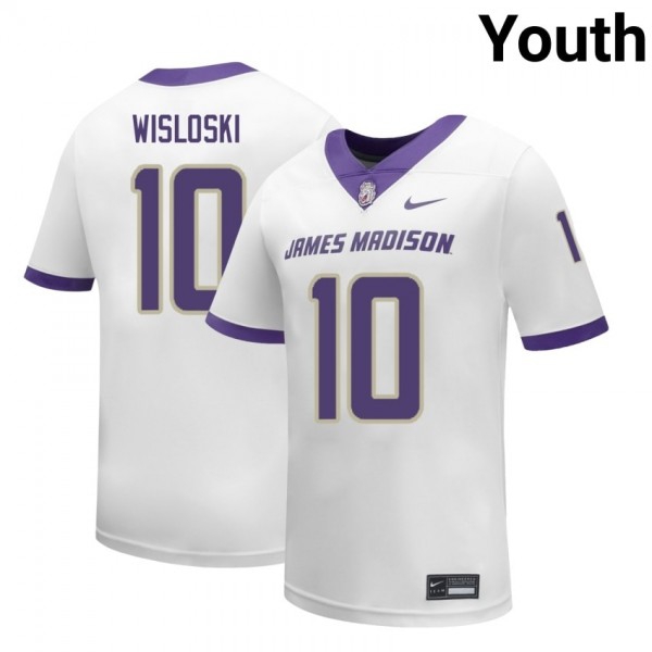 James Madison Dukes #10 Braeden Wisloski White Stitch Jerseys Youth-League Fan Gear