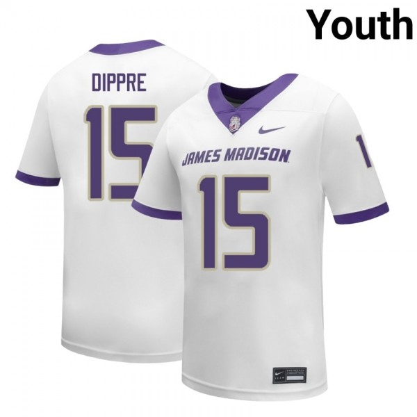 James Madison Dukes #15 Lacota Dippre White Stitch Youth Jersey-League Fan Gear