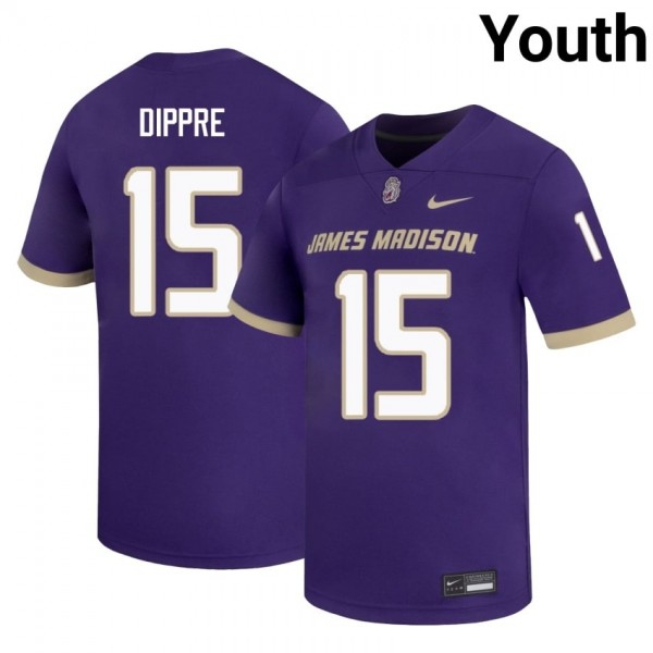 James Madison Dukes #15 Lacota Dippre Purple Stitch Jerseys Youth-League Fan Gear