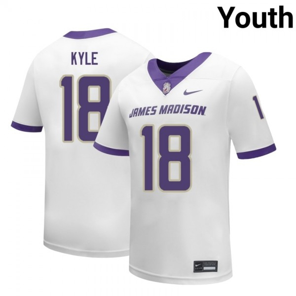 James Madison Dukes #18 Logan Kyle White Stitch Jerseys Youth-League Fan Gear