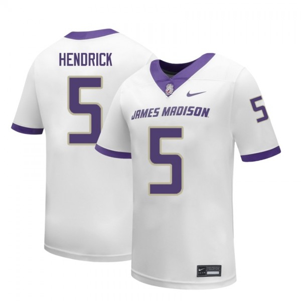 Men James Madison Dukes #5 Trent Hendrick White Stitch Jerseys-League Fan Gear