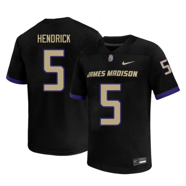 Men James Madison Dukes #5 Trent Hendrick Black Stitch Jerseys-League Fan Gear