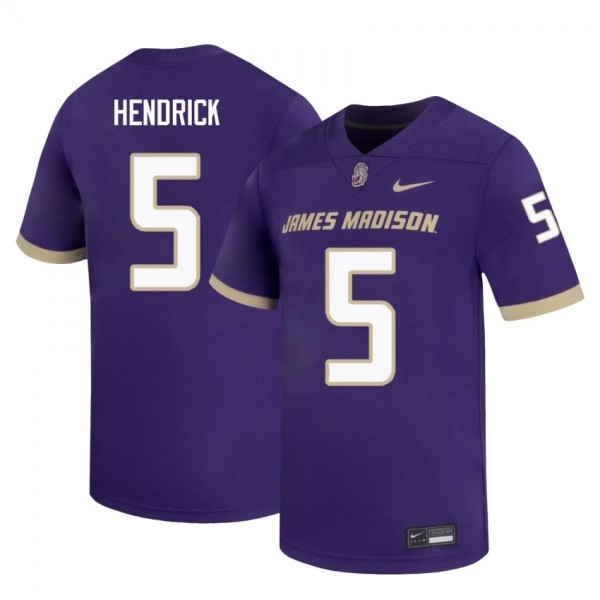 Men James Madison Dukes #5 Trent Hendrick Purple Stitch Jersey-League Fan Gear