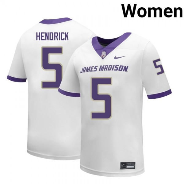 Women James Madison Dukes #5 Trent Hendrick White Stitch Jerseys-League Fan Gear