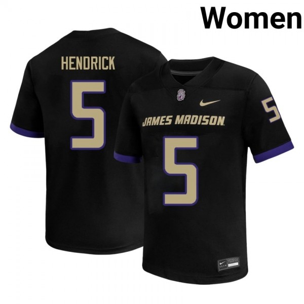 Women James Madison Dukes #5 Trent Hendrick Black Stitch Jerseys-League Fan Gear