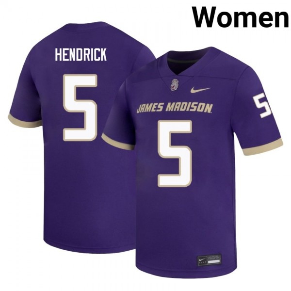 Women James Madison Dukes #5 Trent Hendrick Purple Stitch Jersey-League Fan Gear