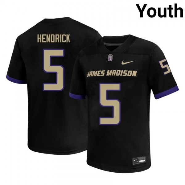 James Madison Dukes #5 Trent Hendrick Black Stitch Youth Jersey-League Fan Gear