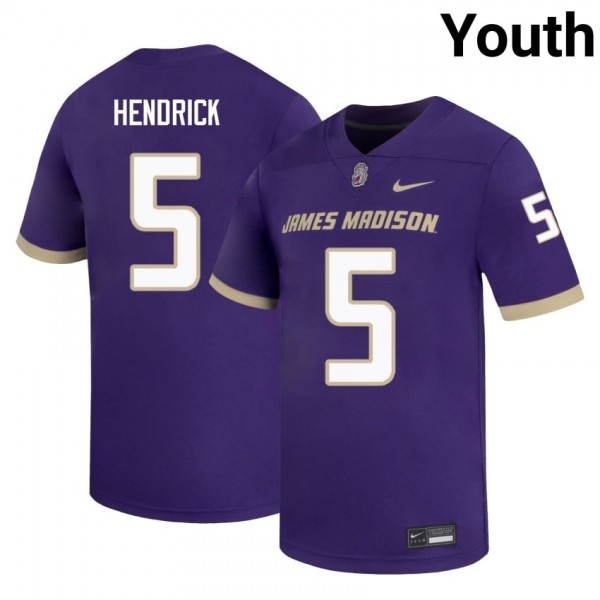 James Madison Dukes #5 Trent Hendrick Purple Stitch Jerseys Youth-League Fan Gear