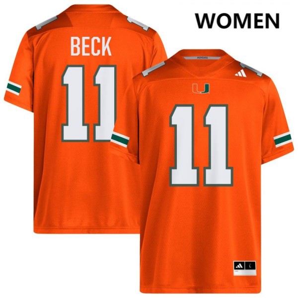 Miami Hurricanes #11 Carson Beck Women Stitch - Orange Jersey-League Fan Gear