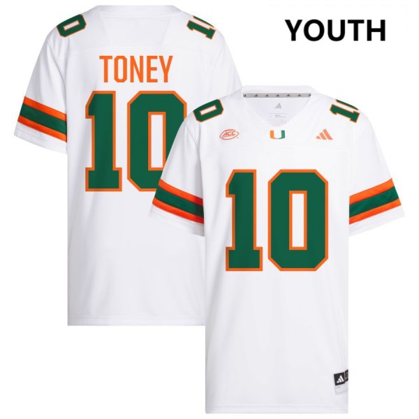 Miami Hurricanes #10 Malachi Toney Stitch Jerseys - White Youth-League Fan Gear