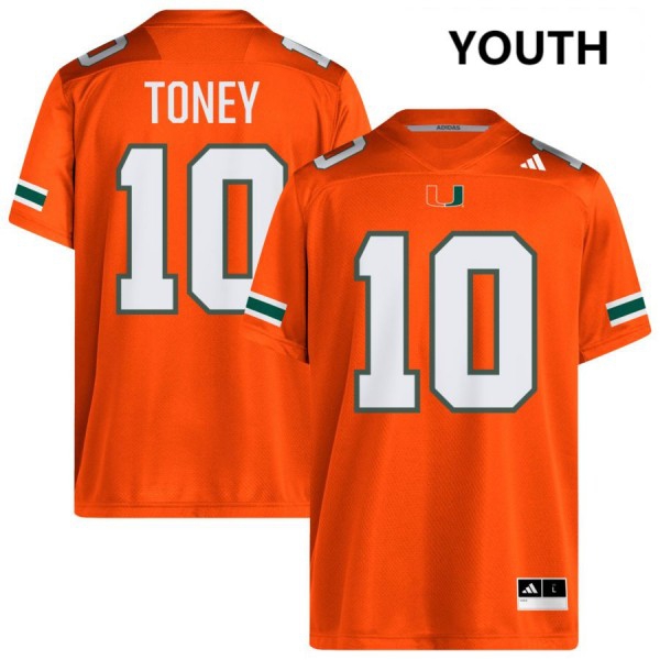 Miami Hurricanes #10 Malachi Toney Stitch Jerseys - Orange Youth-League Fan Gear