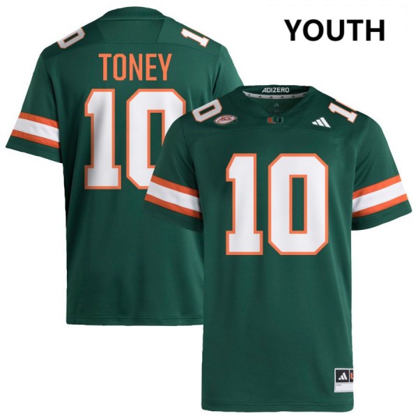 Miami Hurricanes #10 Malachi Toney Stitch - Green Youth Jersey-League Fan Gear