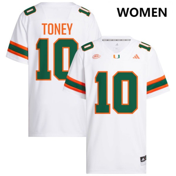 Miami Hurricanes #10 Malachi Toney Women Stitch Jerseys - White-League Fan Gear