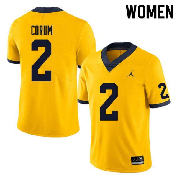 Brand Michigan Wolverines Blake Corum #2 Yellow Stitch Women's Jersey-League Fan Gear