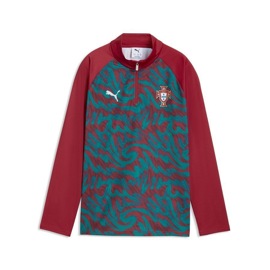Portugal Training Shirt Pre Match 1/4 Zip World Cup 2026 - Club Red/Green Lagoon Kids-League Fan Gear