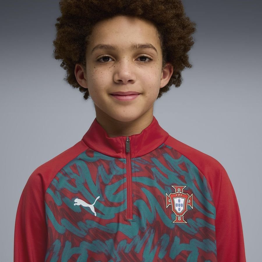 Portugal Training Shirt Pre Match 1/4 Zip World Cup 2026 - Club Red/Green Lagoon Kids-League Fan Gear
