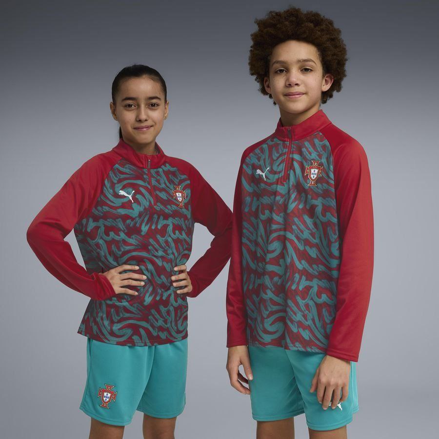 Portugal Training Shirt Pre Match 1/4 Zip World Cup 2026 - Club Red/Green Lagoon Kids-League Fan Gear
