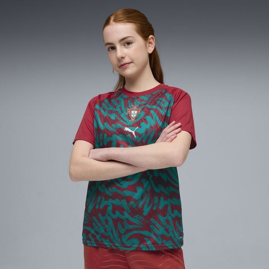 Portugal Training T-Shirt Pre Match World Cup 2026 - Club Red/Green Lagoon Kids-League Fan Gear