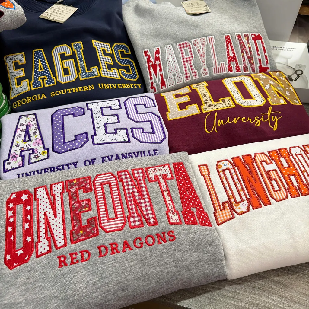 Custom Patchwork Embroidered College Appliqué Sweatshirt – Personalized Varsity Spirit Crewneck