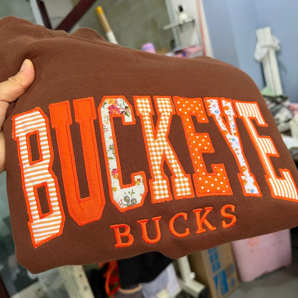 Custom Patchwork Embroidered College Appliqué Sweatshirt – Personalized Varsity Spirit Crewneck