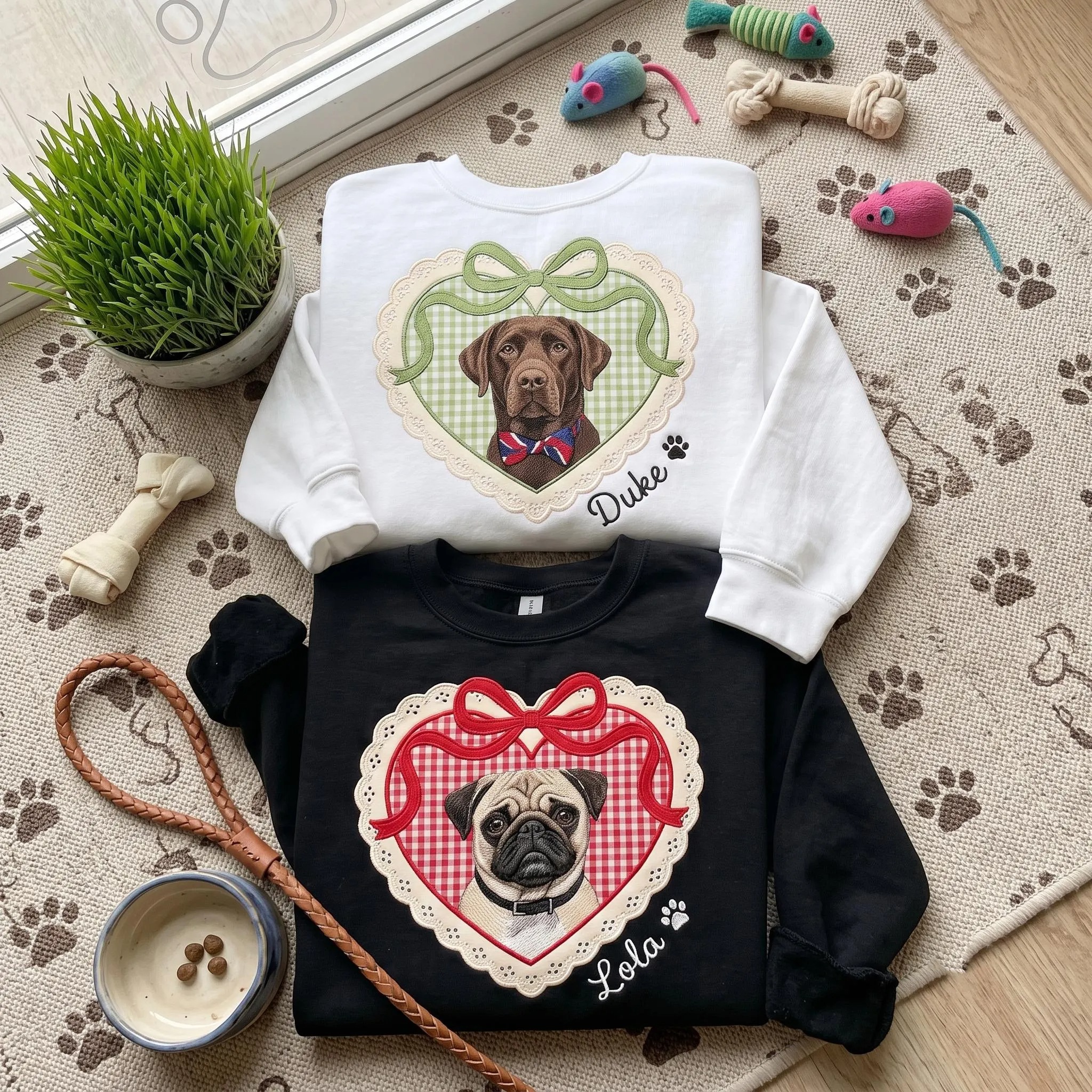 ustom Pet Portrait Appliqué Embroidered Sweatshirt – Personalized Locket Heart Coquette Shirt