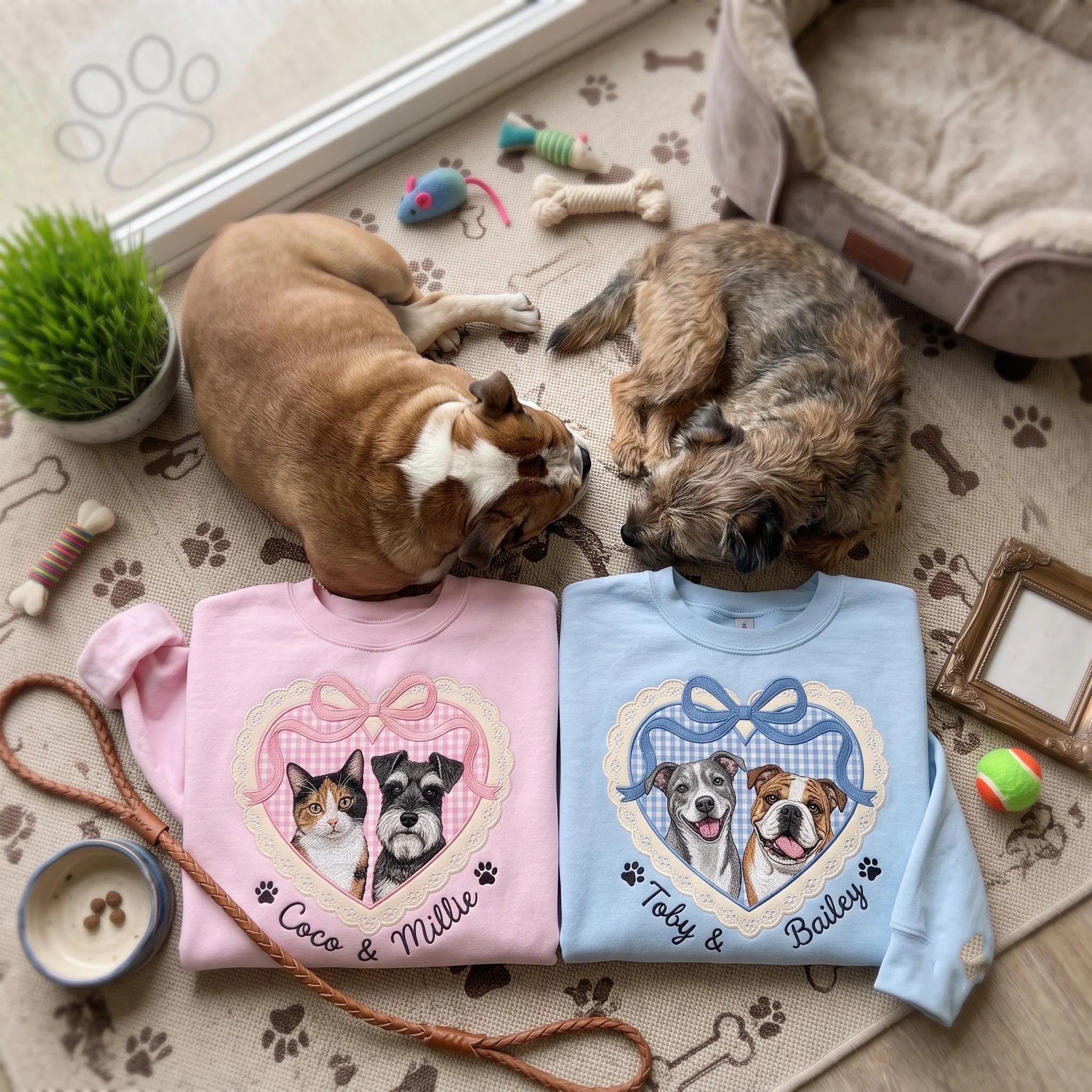 ustom Pet Portrait Appliqué Embroidered Sweatshirt – Personalized Locket Heart Coquette Shirt