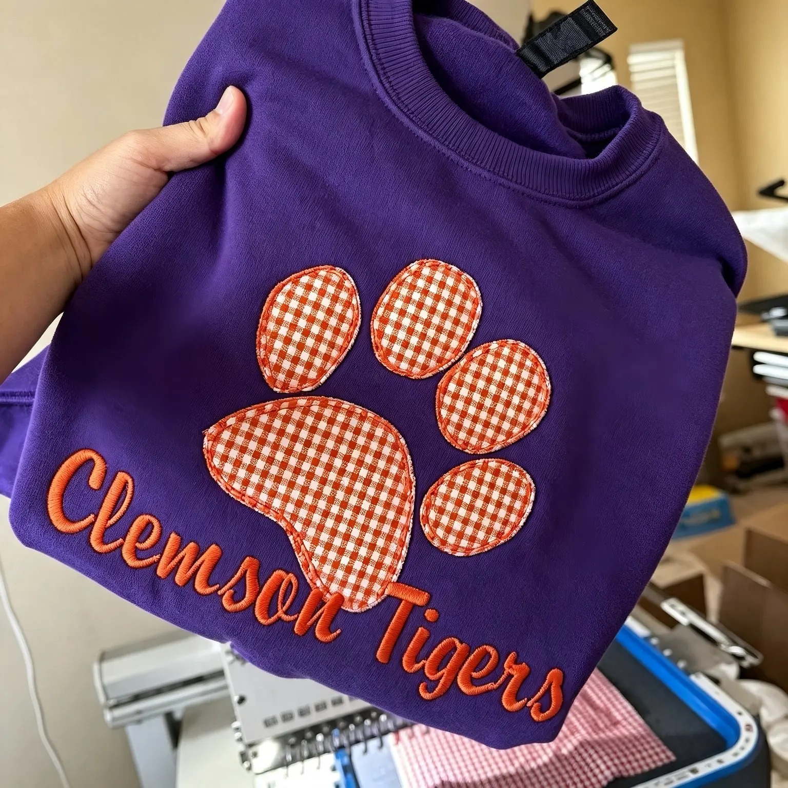Game Day Ready-Custom Gingham Varsity Appliqué Sweatshirt for Sport Moms