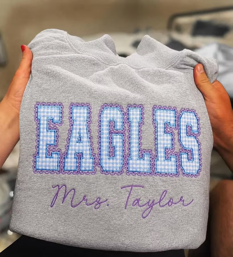 Custom Gingham Varsity Letter Appliqué Sweatshirt / Hoodie – Personalized College Style Spirit Wear