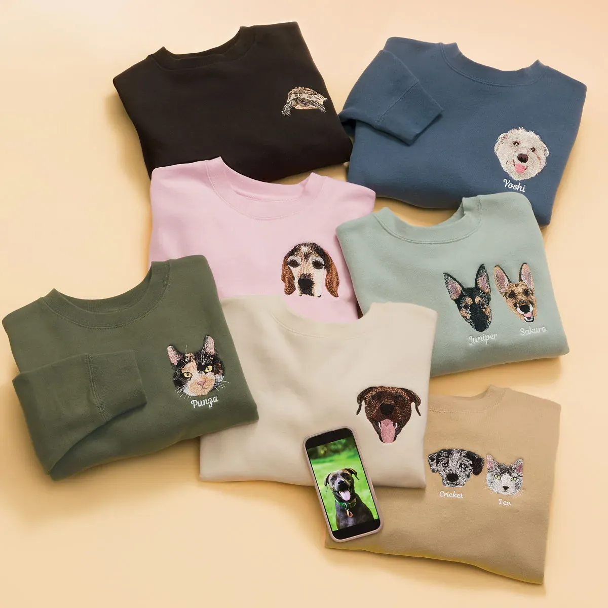 Custom Pet Portrait Embroidered Sweatshirt / Hoodie – Personalized Any Pet Photo Gift