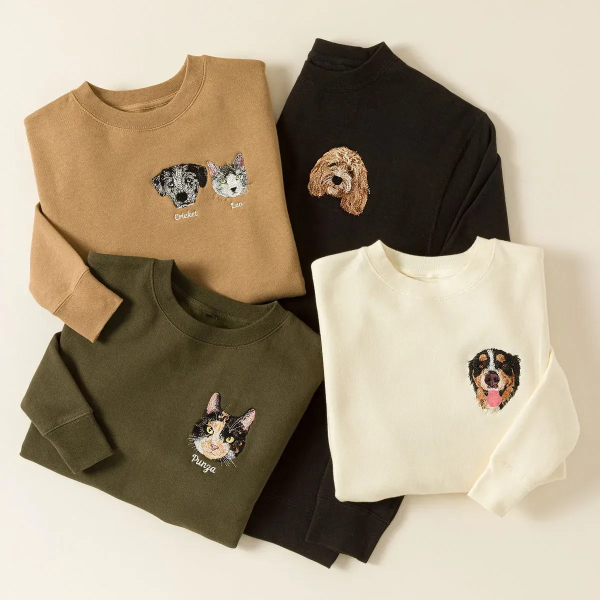 Custom Pet Portrait Embroidered Sweatshirt / Hoodie – Personalized Any Pet Photo Gift