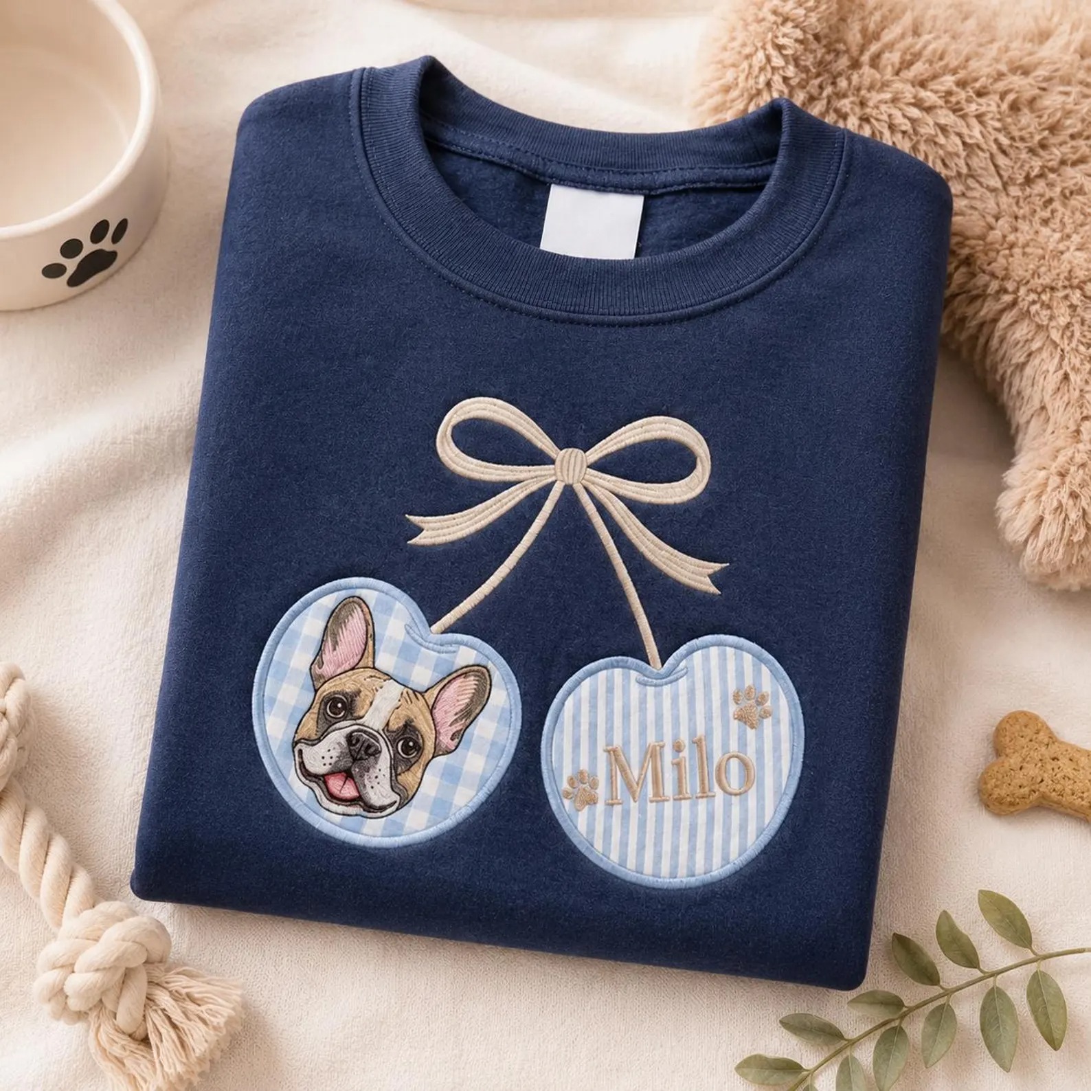 Custom Pet Portrait Appliqué Embroidered Sweatshirt – Cherry Style Dog & Cat Photo Shirt