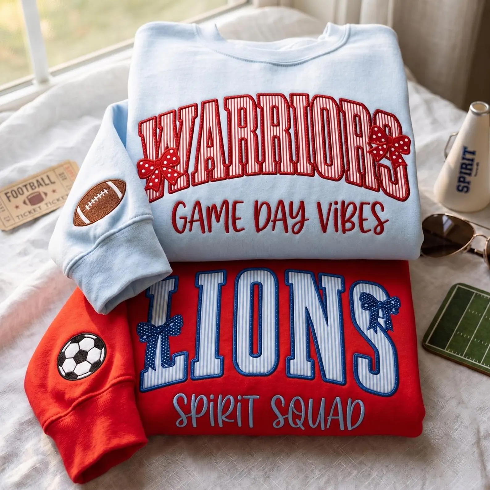 Custom Appliqué Sweatshirt – Personalized Game Day Apparel | Embroidered Mascot Varsity Spirit Shirt